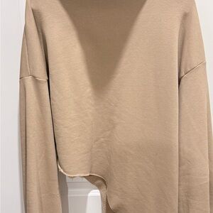 Tan Asymmetrical Hem Sweat shirt